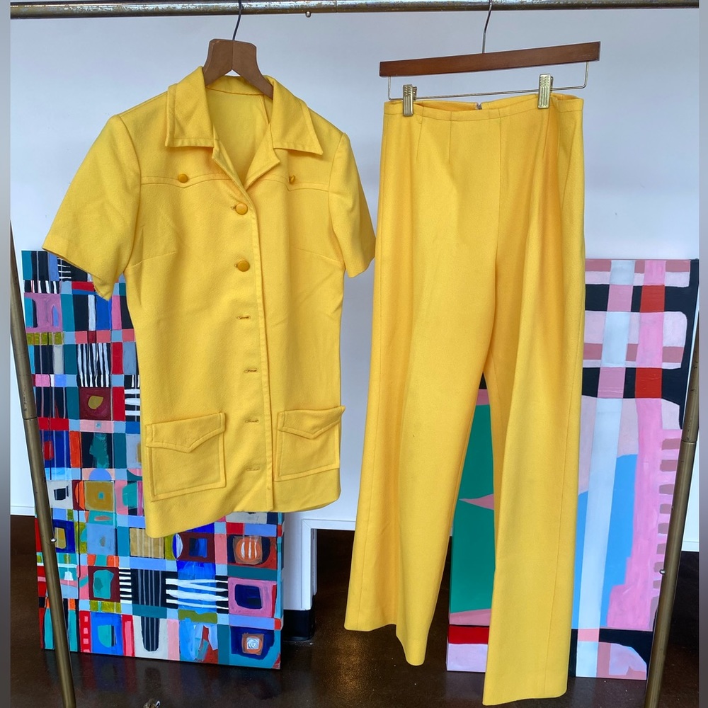 1970’s vintage yellow leisure suit bell bottom